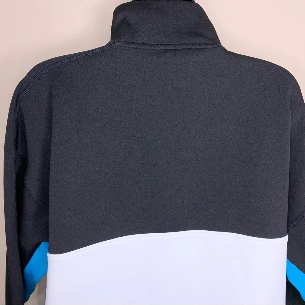 Large DKNY Sport Colorblock Athletic Jacket Golf Black White Blue Zip Collar
